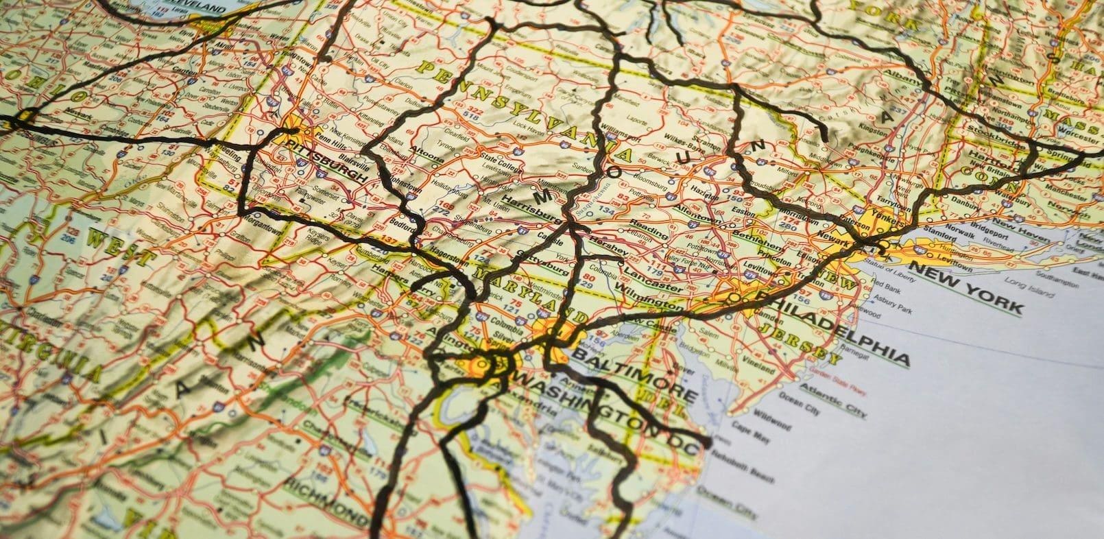 Geographic map illustrating regional context used by College Zoom to guide students