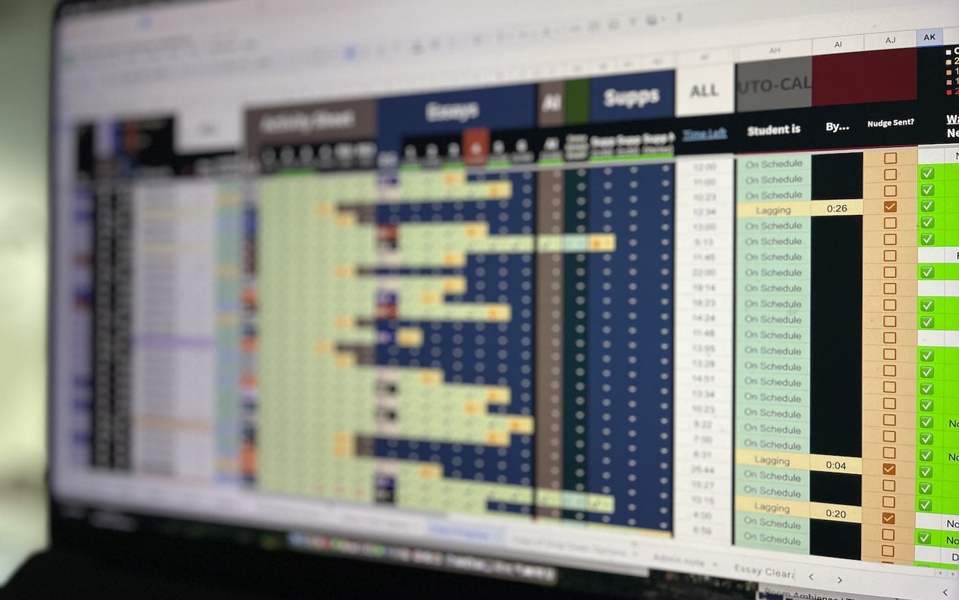 Screenshot of College Zoom’s backend client tracking system showing organized workflow for consistent admissions success